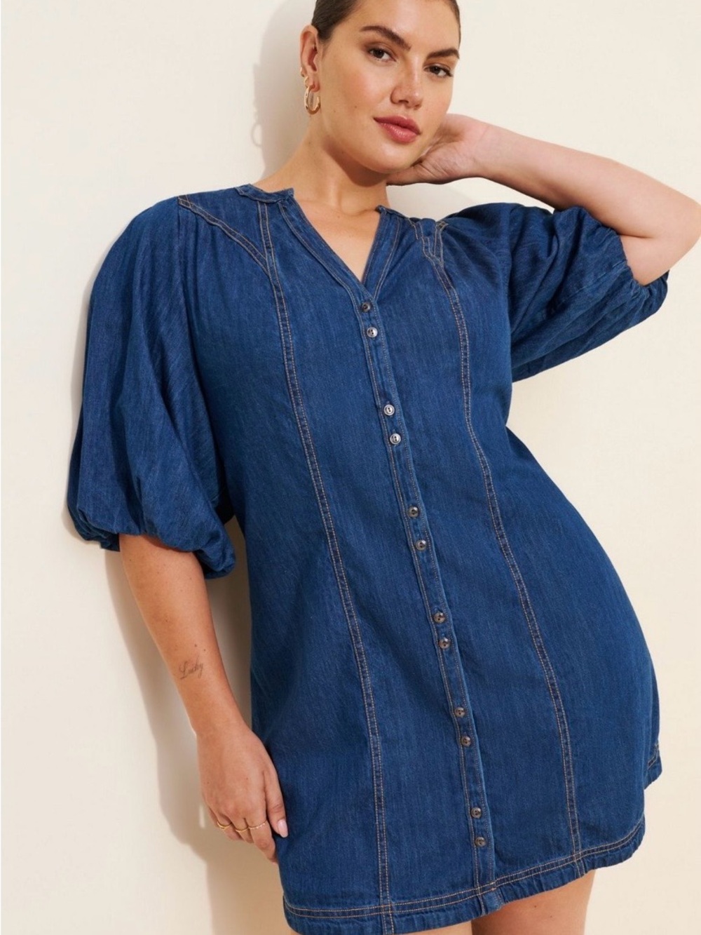 Anthropologie Pilcro Denim Button-Front Puff Sleeve Shirt Dress - 2X